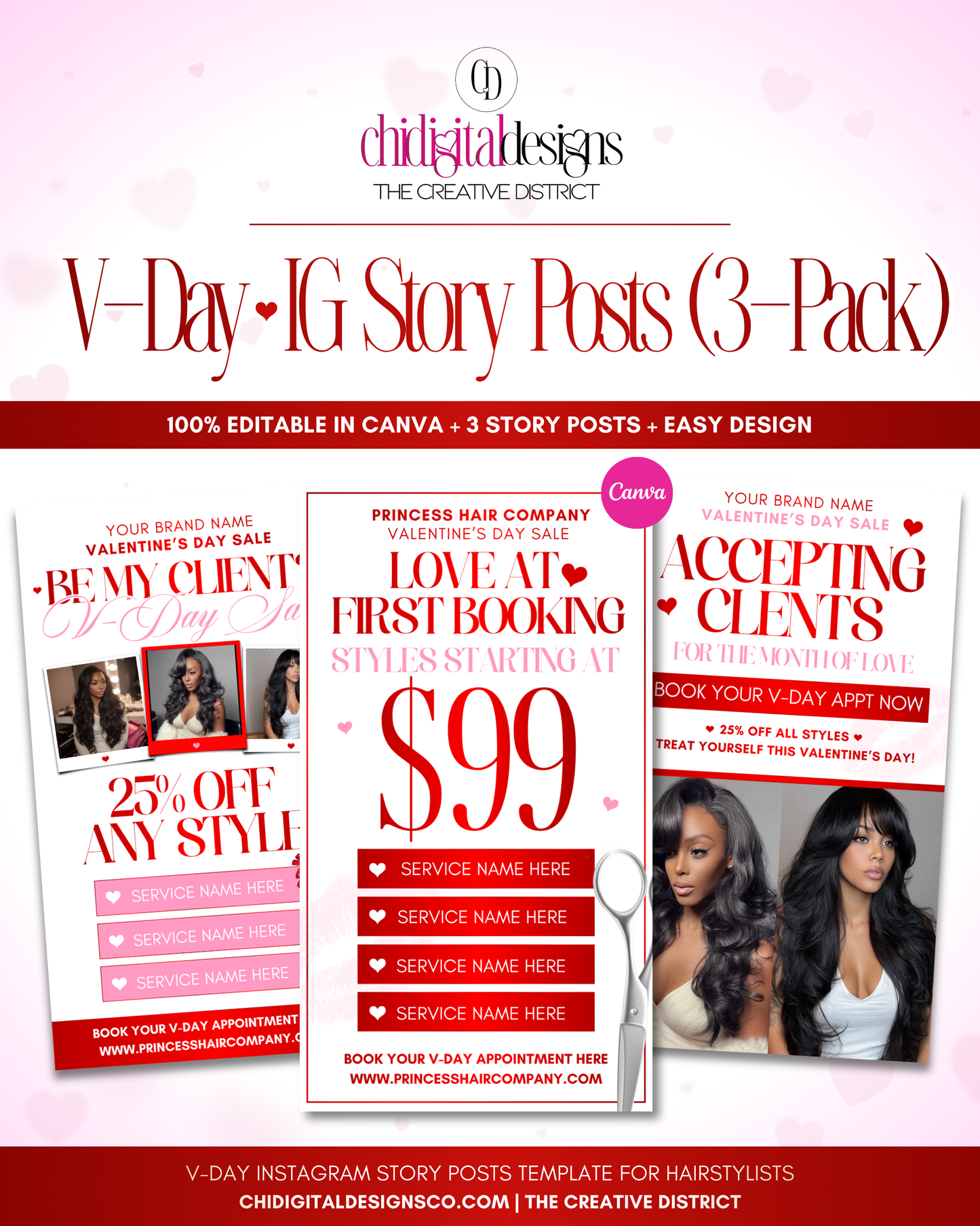 Valentine's Day Booking Story Posts for Hairstylists (3-Pack)