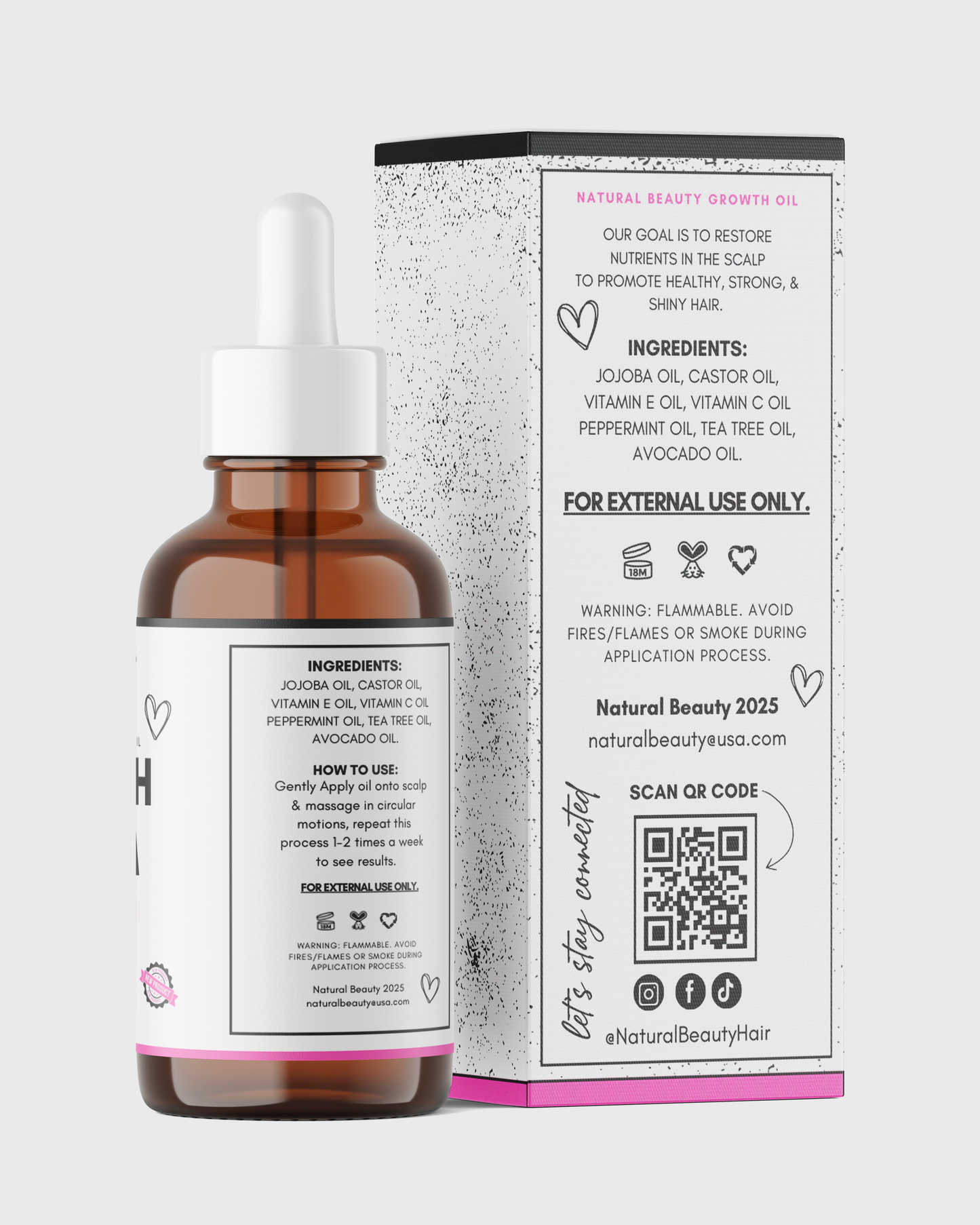 Hair Growth Oil Label + Box Template Design (2 oz–8 oz)