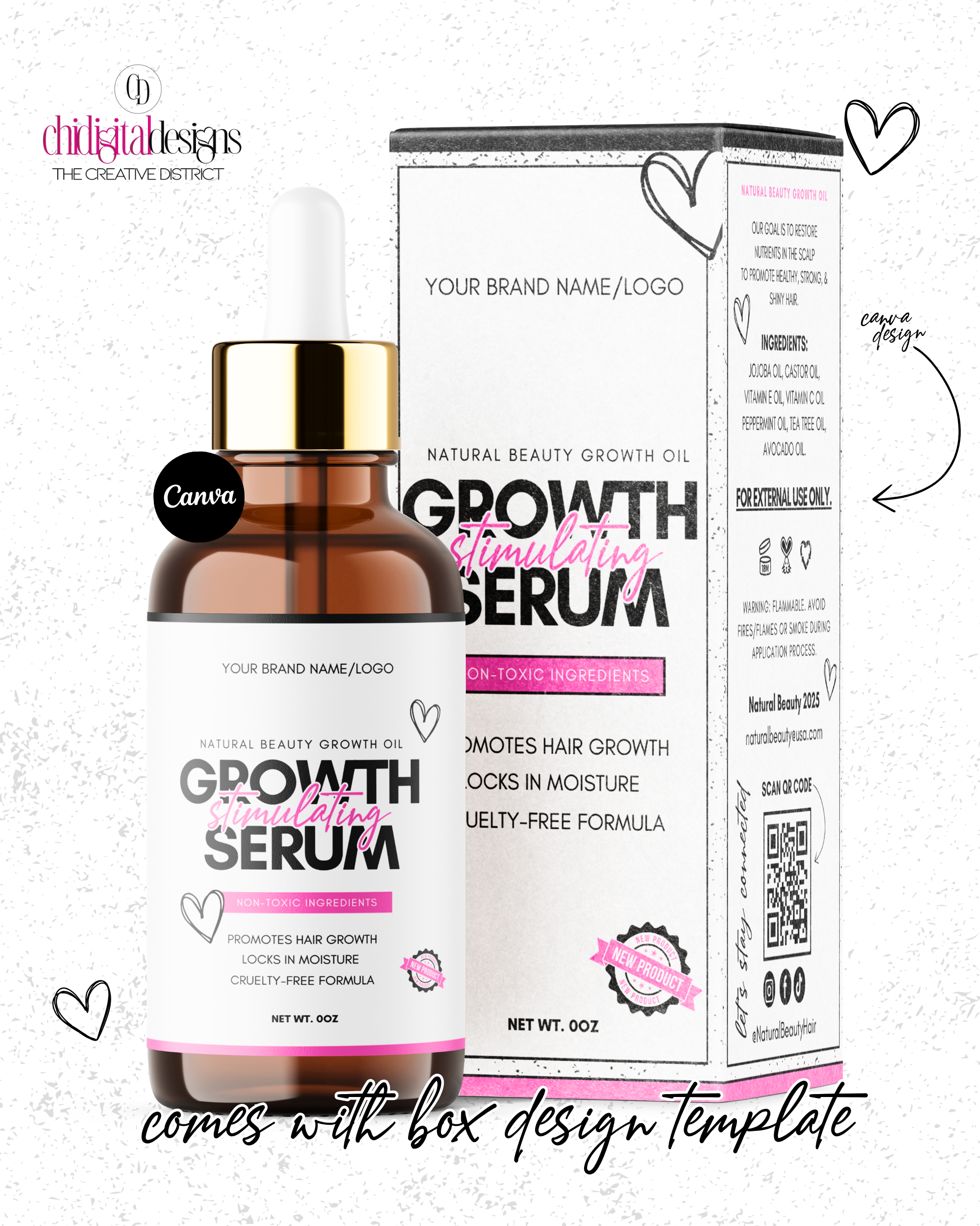 Hair Growth Oil Label + Box Design Template