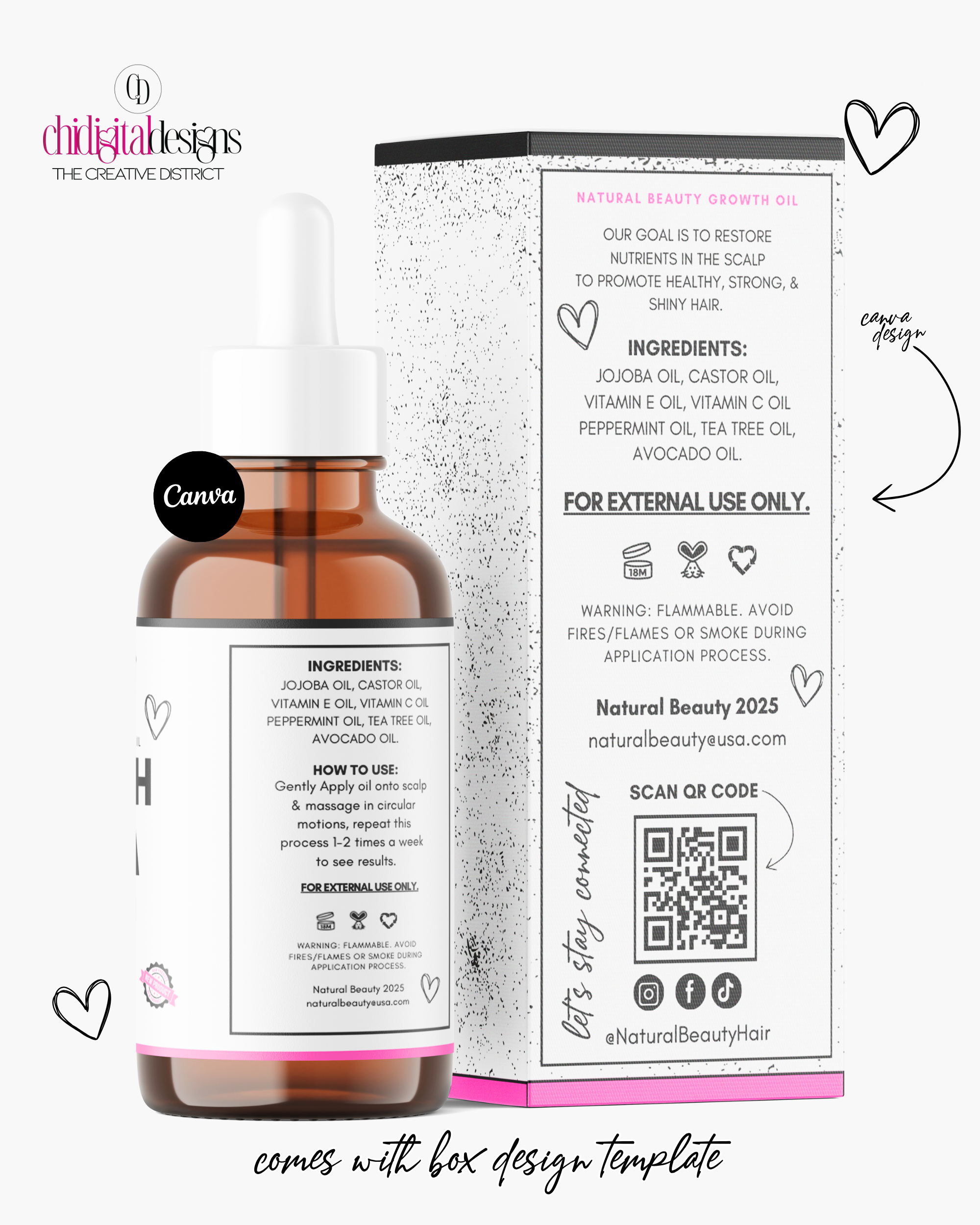 Hair Growth Oil Label + Box Design Template