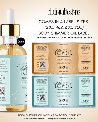Luxury Rose Gold Body Oil Label & Box Template for Beauty Brands