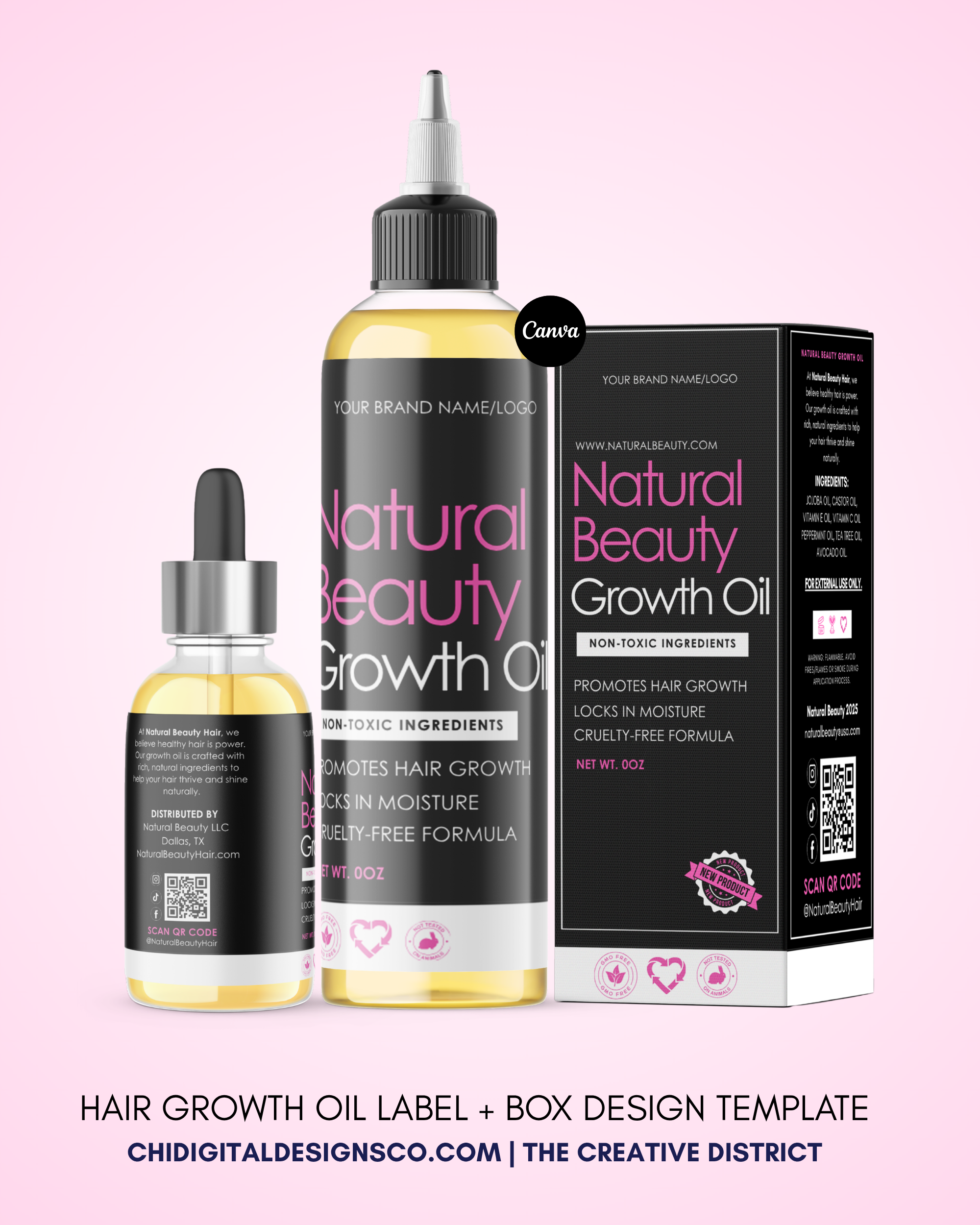 Hair Growth Oil Label + Box Design Template
