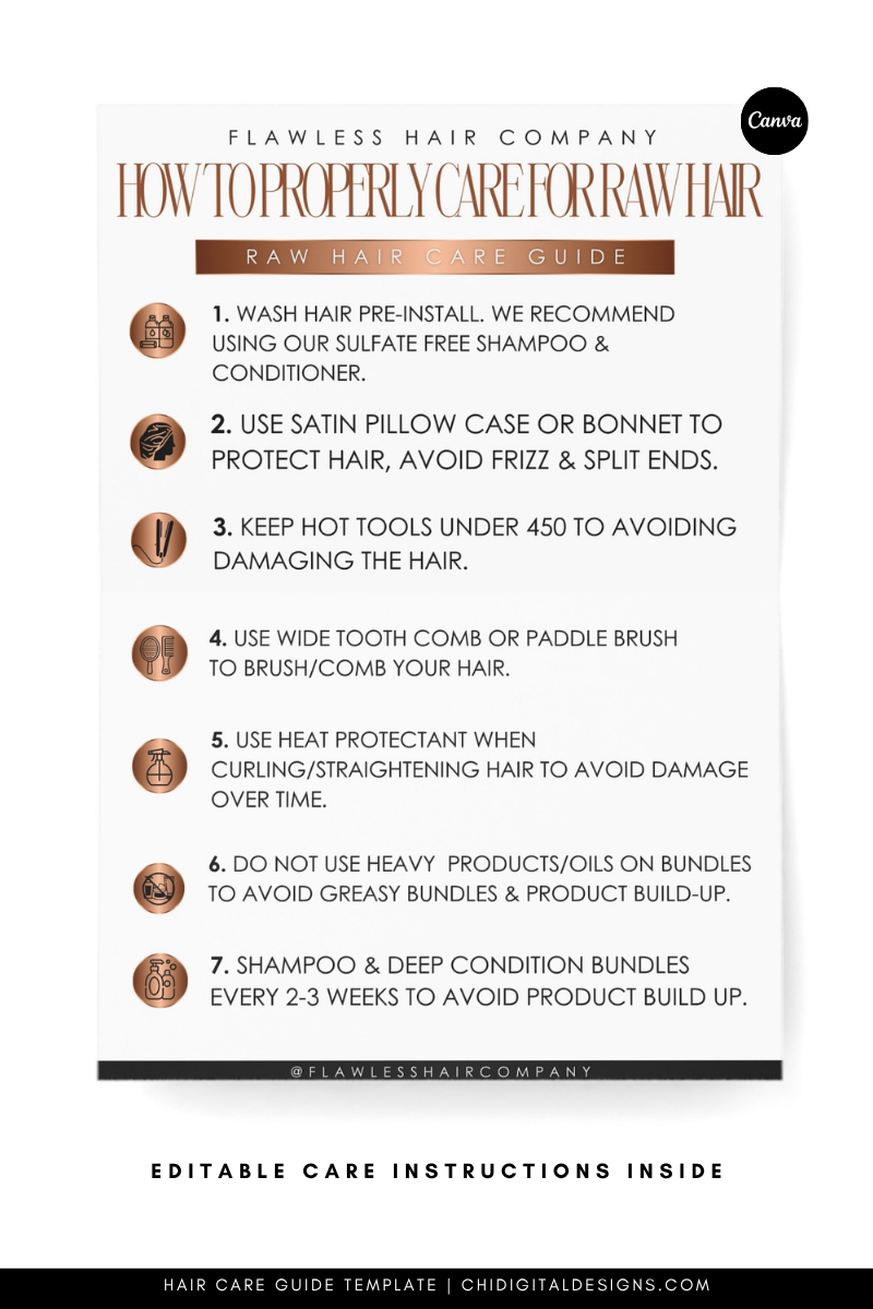 White & Gold Raw Hair Care Card Template Design