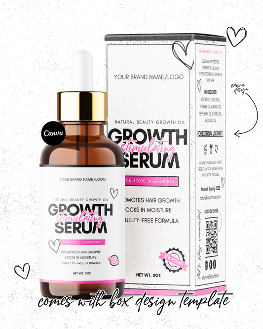 Hair Growth Oil Label + Box Template Design (2 oz–8 oz)