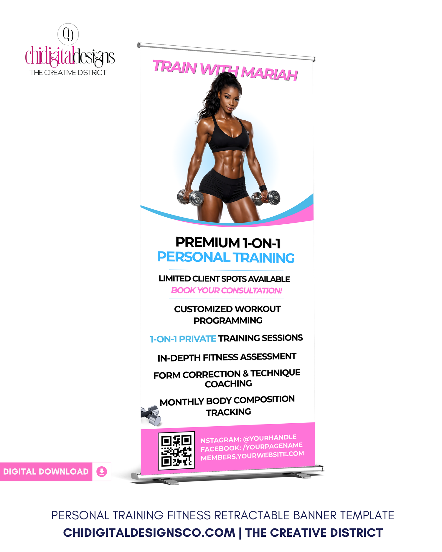 Personal Trainer Retractable Banner Template - Fitness Coach Canva Roll Up Sign