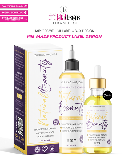 Hair Growth Oil Label + Box Designs Template