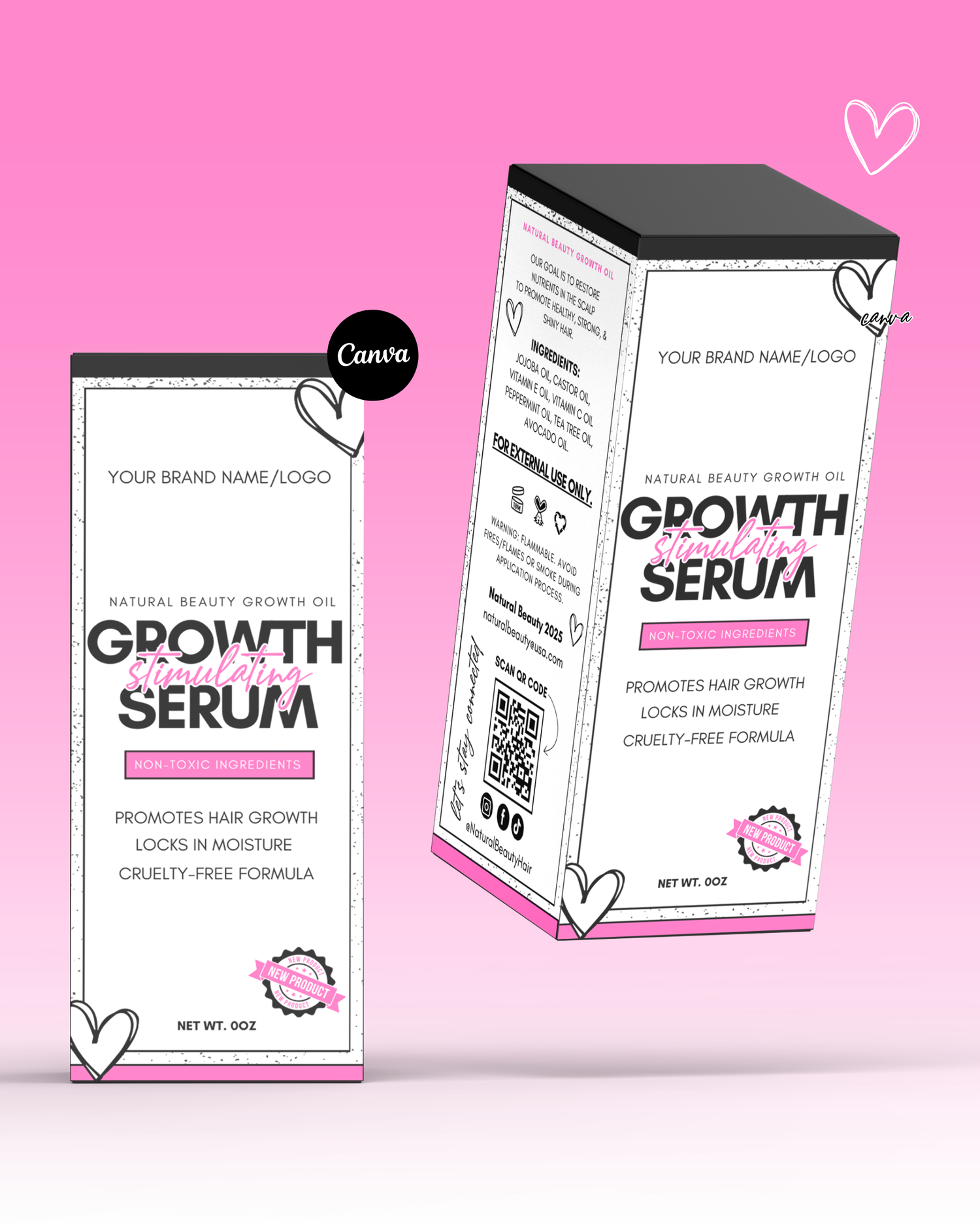 Hair Growth Oil Label + Box Template Design (2 oz–8 oz)