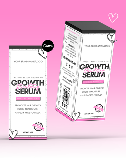 Hair Growth Oil Label + Box Template Design (2 oz–8 oz)