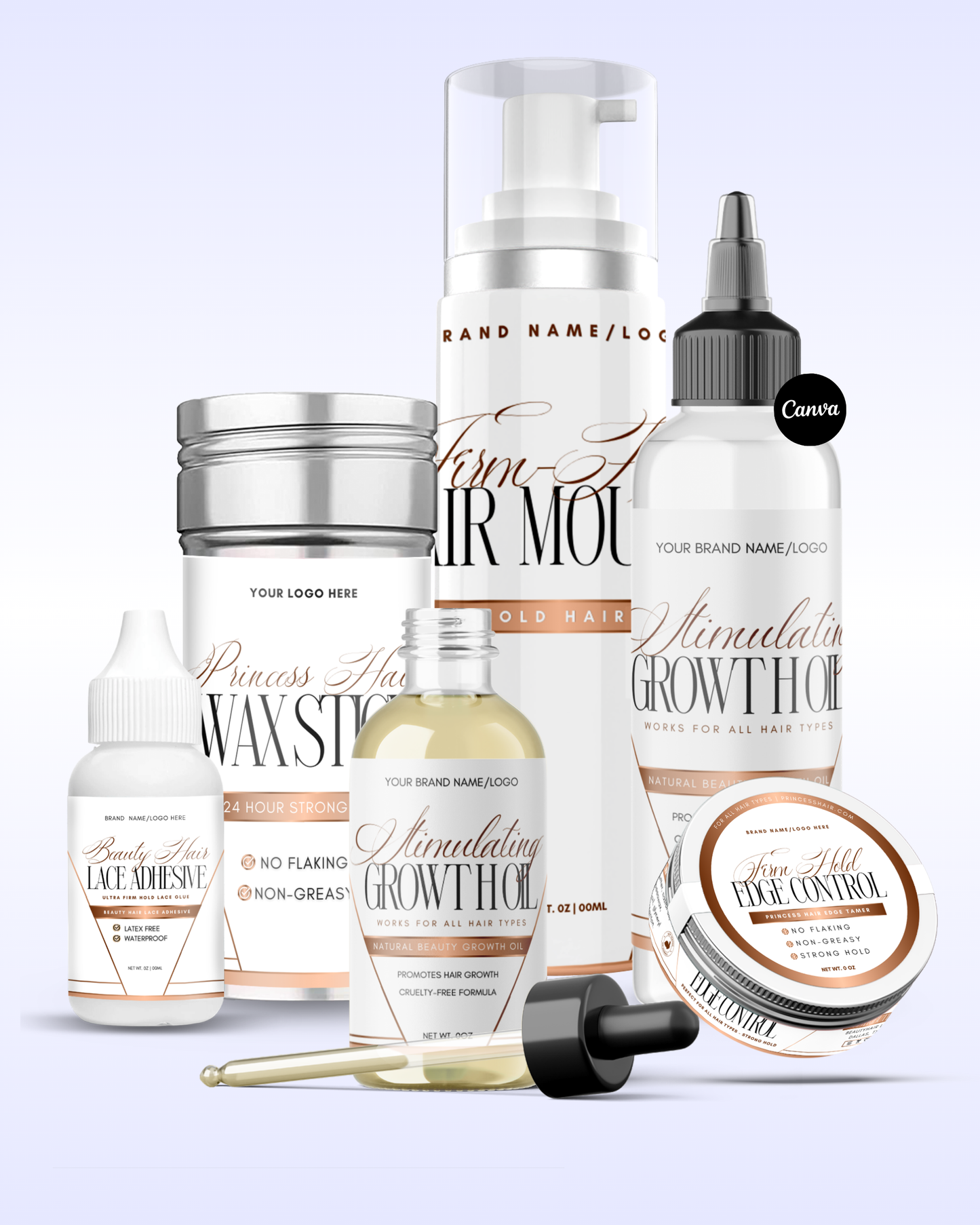 White & Gold Hair Product Label Template Bundle