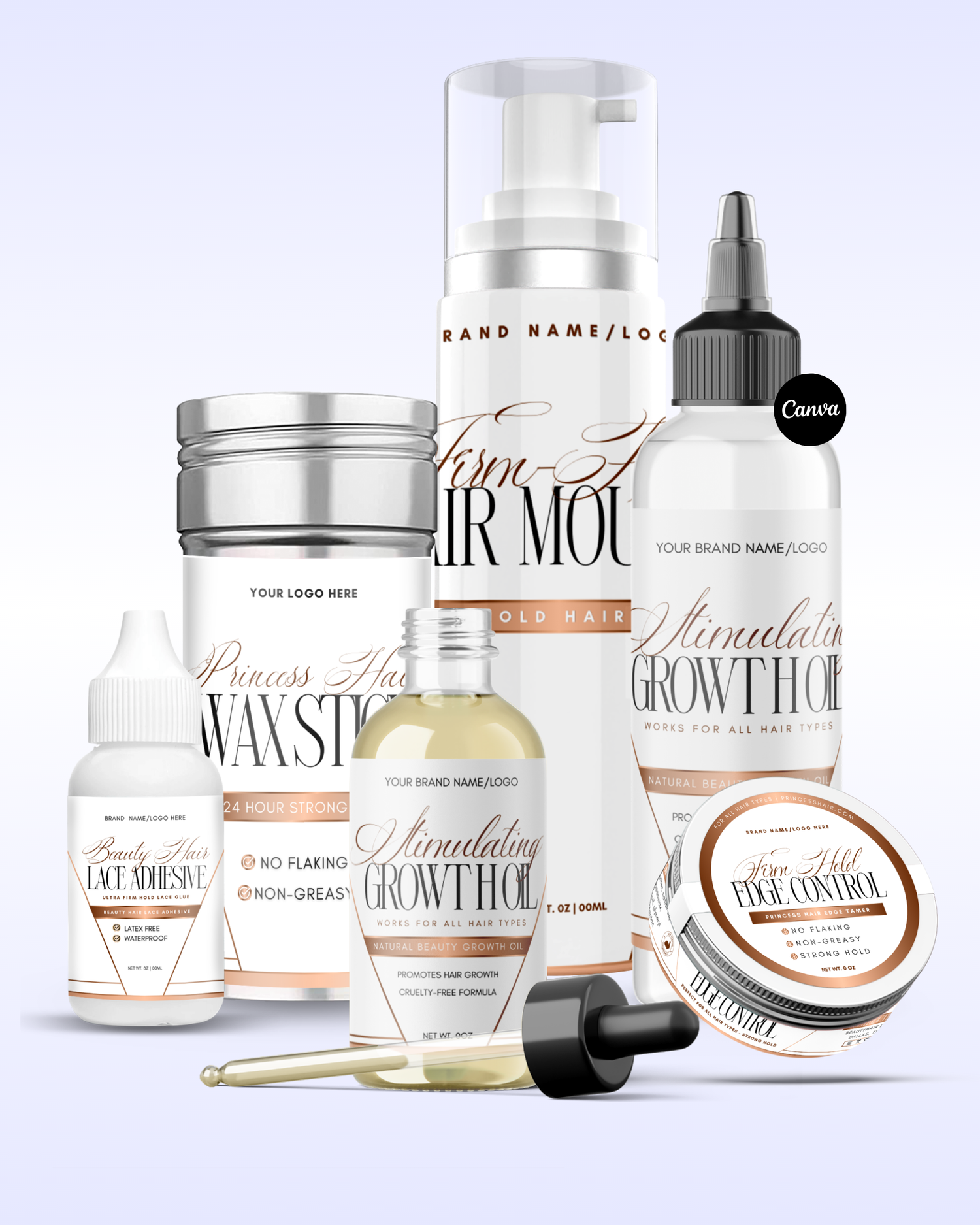 White & Gold Hair Product Label Template Bundle