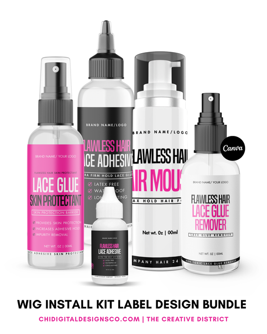 Hot Pink Hair Product Label Bundle – Wig, Lace Glue, Edge Control | Canva Template | ChiDigitalDesigns™
